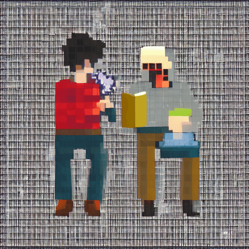 AI generated: reading book with man,pixel art
