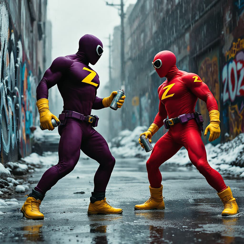 AI generated: Hyper realistic A BLACKMAN IN A RED SPANDEX SUIT with a zoz logo on his chest , WITH YELLOW GLOVES A...