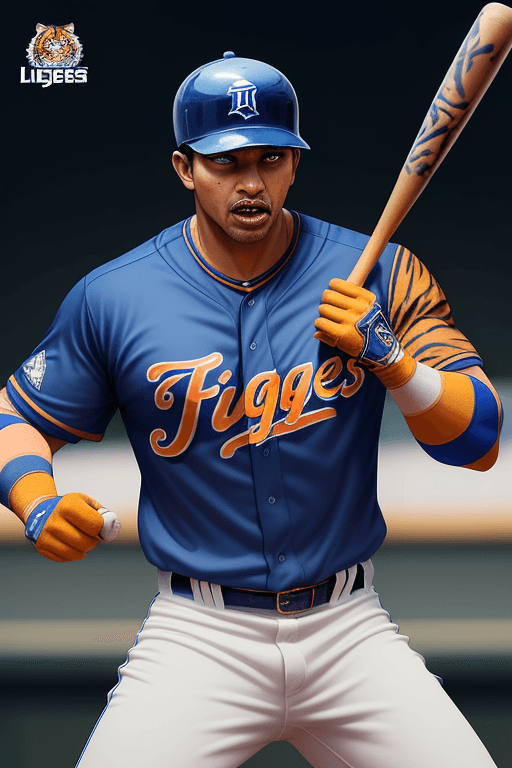AI generated: "Generate an image depicting a powerful tiger, dressed in the iconic blue uniform of the Tigres del ...