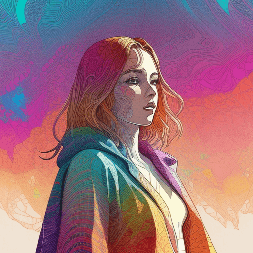 AI generated: A beautiful girl, digital watercolor Illustration, summers cape sunrise, complex contrast, highly de...