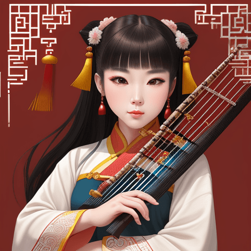 AI generated: "Illustration, girl, front-facing, face, Chinese flute, sanxian (three-stringed instrument), Peking ...