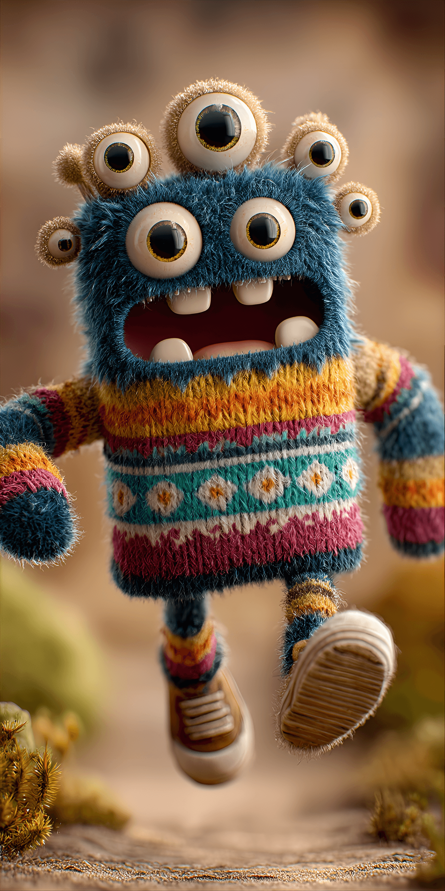 AI generated: funny caricature, comical monster caricature, fictional colorful creature, ageless, with multiple ey...