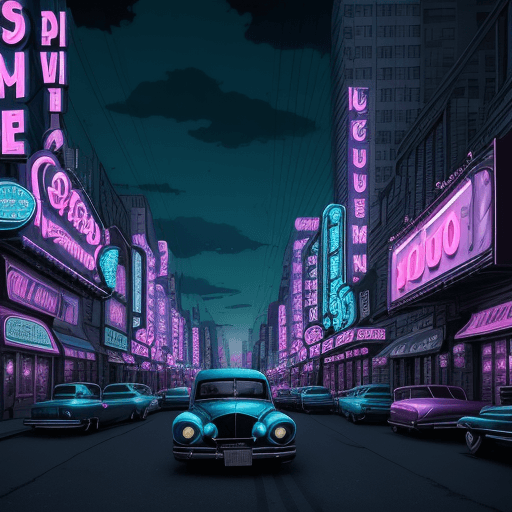 AI generated: scenecore aesthetic the image portrays a scene reminiscent of a classic film noir. a vintage car, pa...
