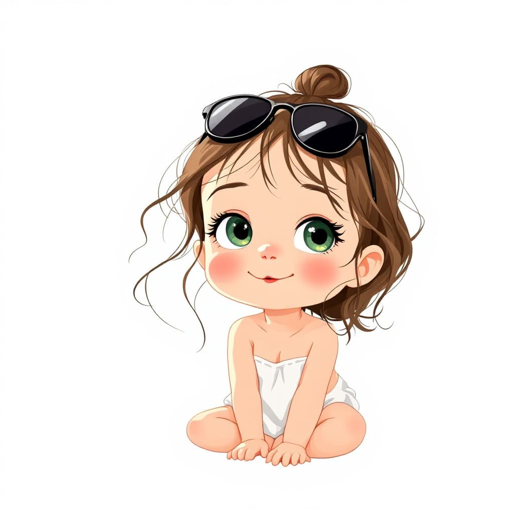 AI generated: a simple cartoon of a beautiful baby with brown hair, white background, princesscore, I can't believ...