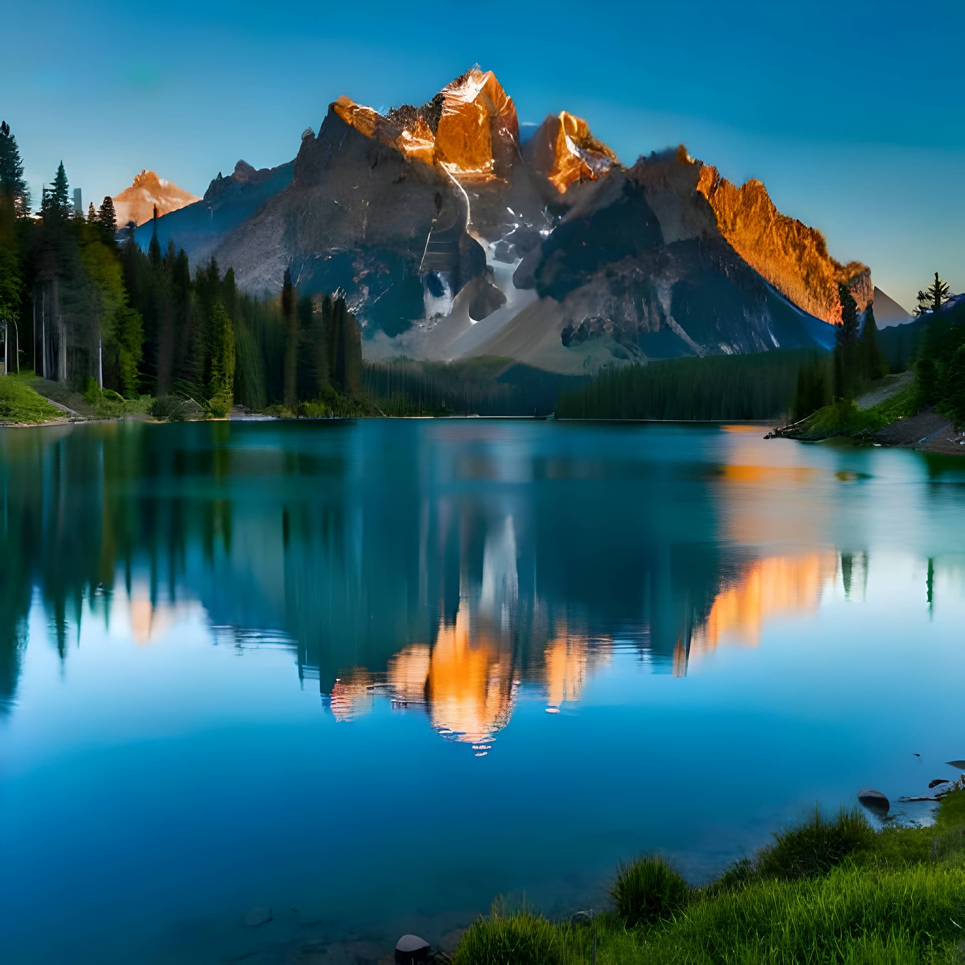 AI generated: Imagine standing on the edge of a magnificent alpine lake nestled among towering snow-capped mountai...