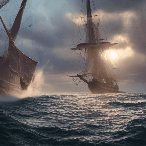 AI generated: Photo of a ultra realistic sailing ship, dramatic light, pale sunrise, cinematic lighting, battered,...