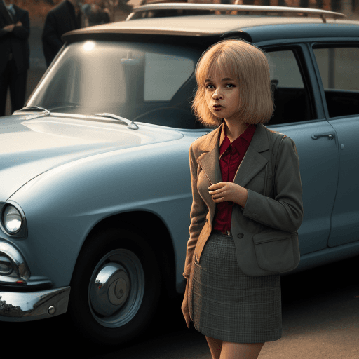 AI generated: 50th smoking girl
 near car