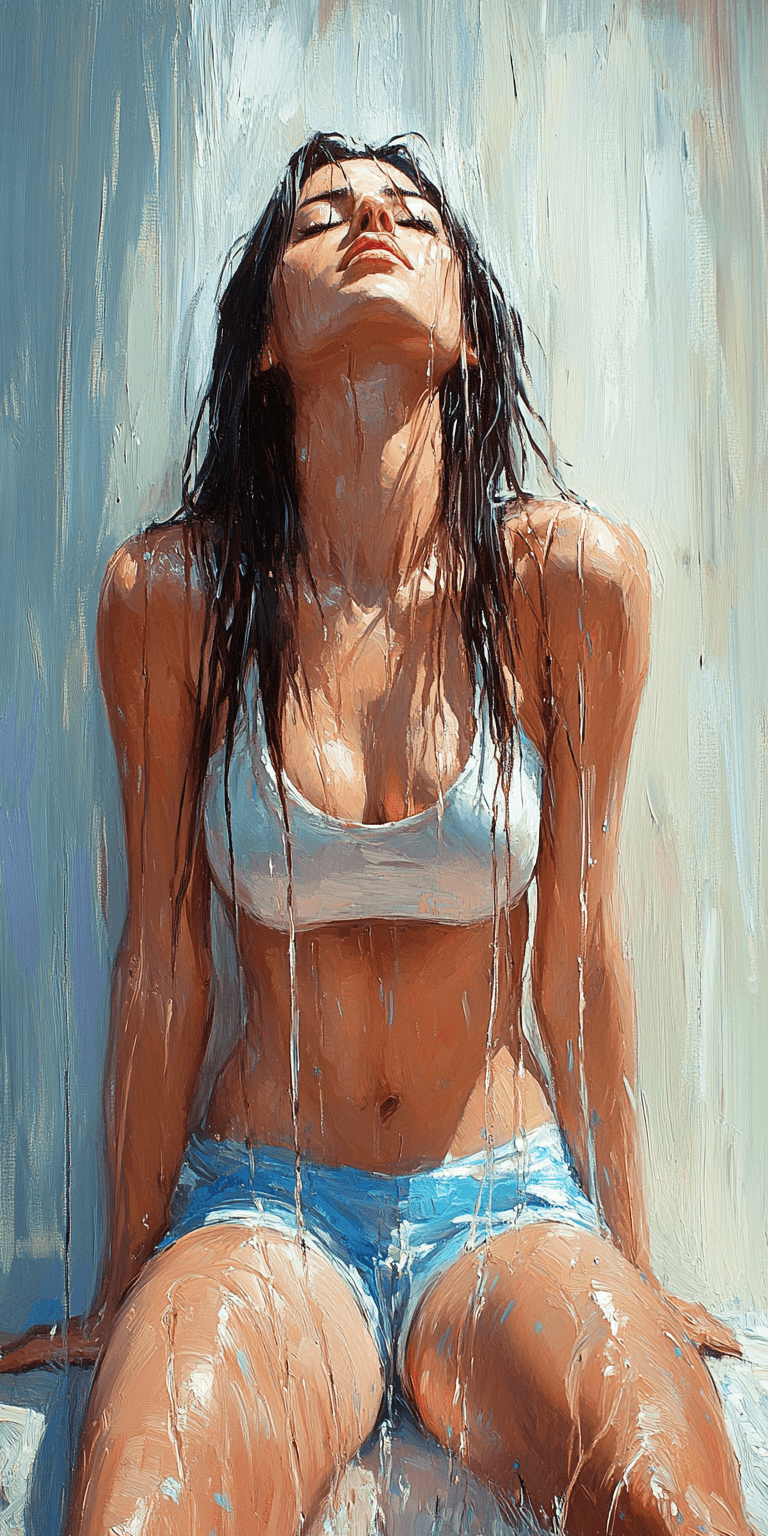 AI generated: a masterpiece oil painting of a beautiful woman sitting by a window, in the style of richly detailed...