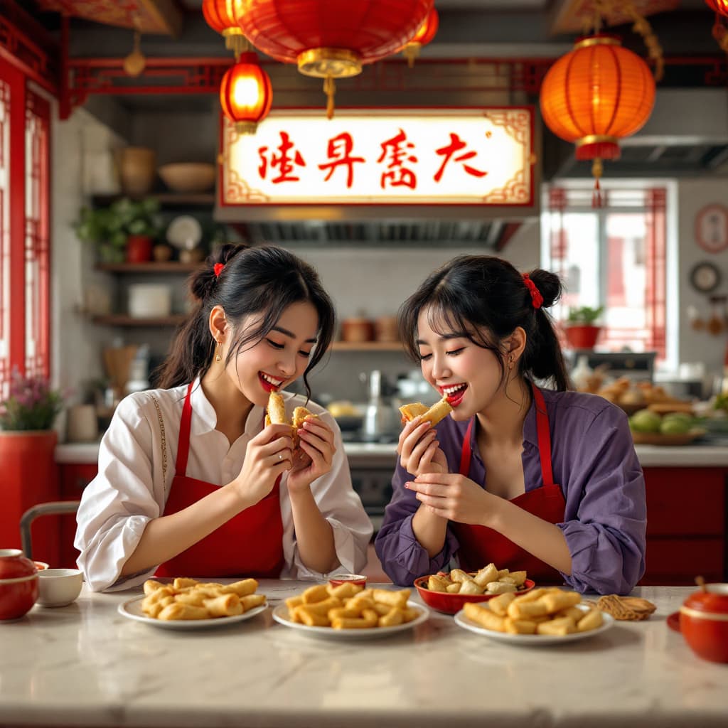 AI generated: High resolution photography with a certain kitch style of the interior of a kitchen of a Chinese res...