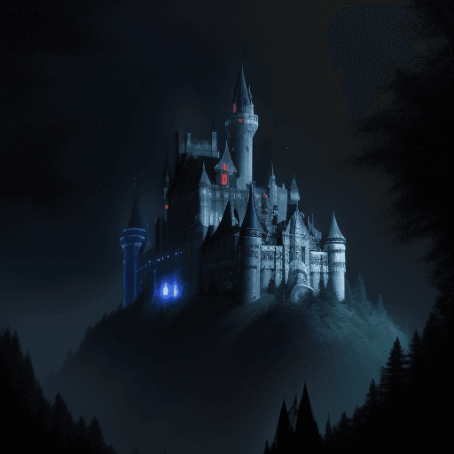AI generated: it should be a background on which there is a big castle, an echo, a forest, all this at night where...