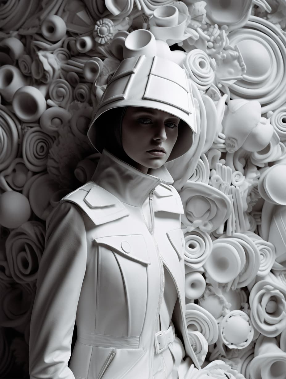 AI generated: comme des garcons editorial Frederick fellini movie white people abstract all made of clay abstract ...