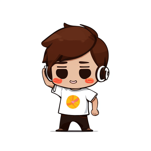 AI generated: ((tan boy, brown hair, headset, cute stickers, style cartoon, cute Super Deformed Character, white b...