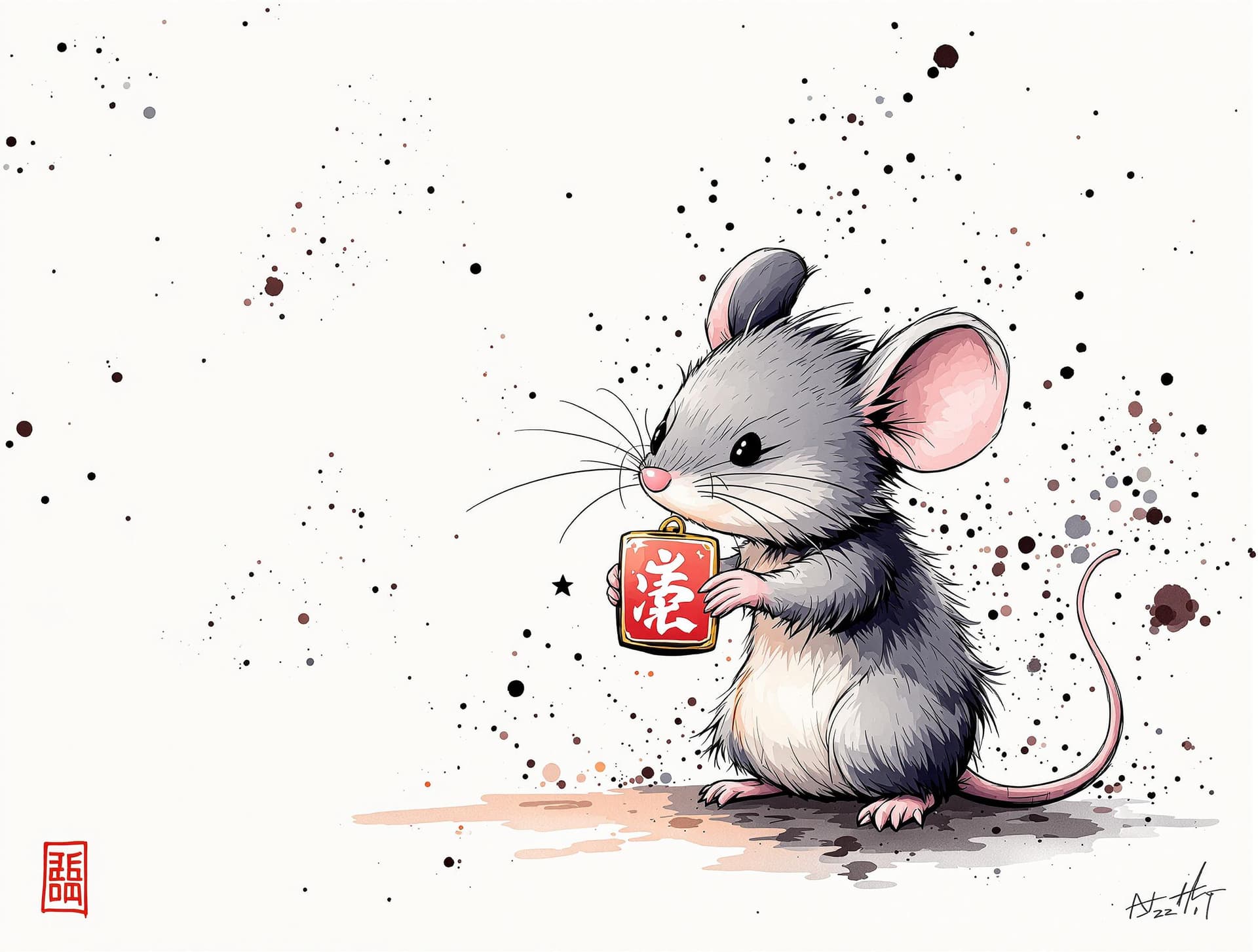 AI generated: exquisite，best quality, original, wallpaper,  complicated_background,ink style background， a cute Mo...