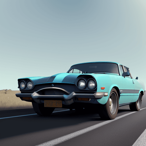AI generated: Render a car, drawing inspiration from (Eglon van der Neer:0. 91). moving on the road under a vivid ...