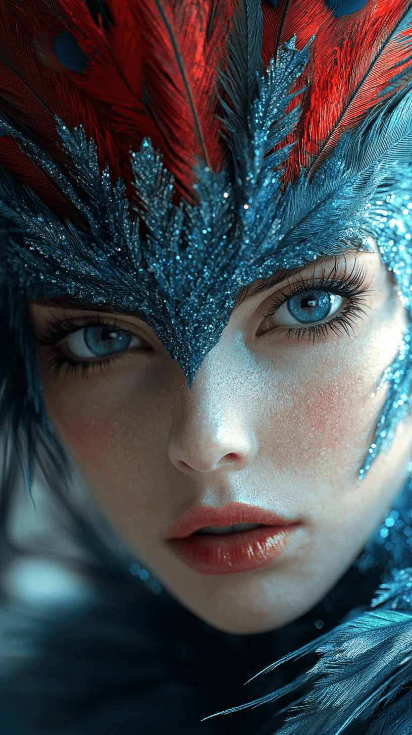 AI generated: a stunning woman, a deity with big round shiny eyes, with the soft features of a Phoenix. In the col...