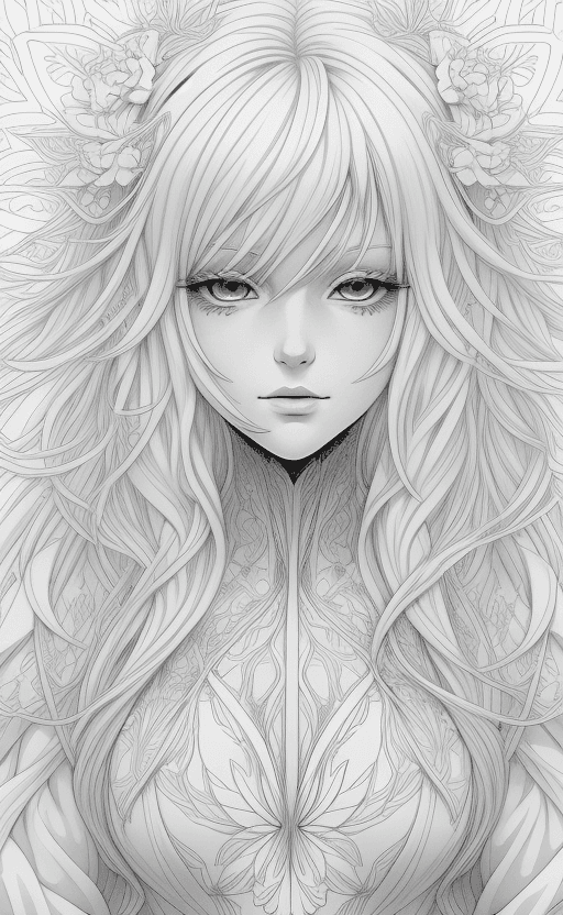 AI generated: coloring book cover page Anime portrait clean line art, black pen line high detail,,wild dynamic whi...