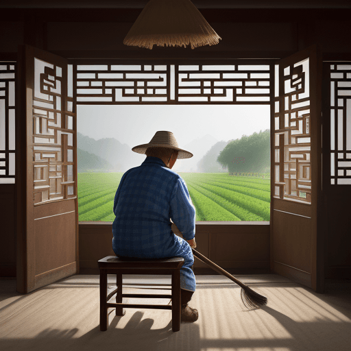 AI generated: High resolution photography interior design. a chinese middle age farmer, farming in an open field, ...
