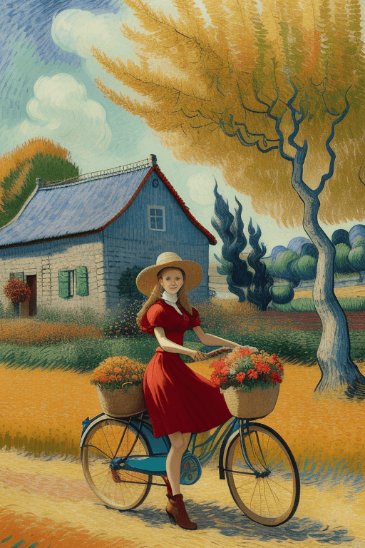 AI generated: realistic, striking, vibrant colors; Vincent van Gogh's vibrant colors; beautiful European girl in r...