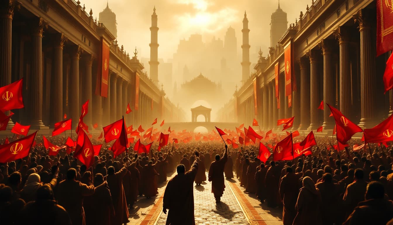 AI generated: Subject: A massive crowd of persian hakhamanesh period  people, predominantly male, wearing earth-to...