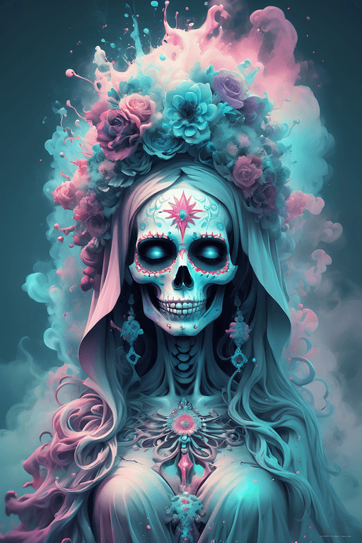 AI generated: Santa Muerte, best quality, digital painting, extremely smooth, fluid, 3d fractals, light particles,...