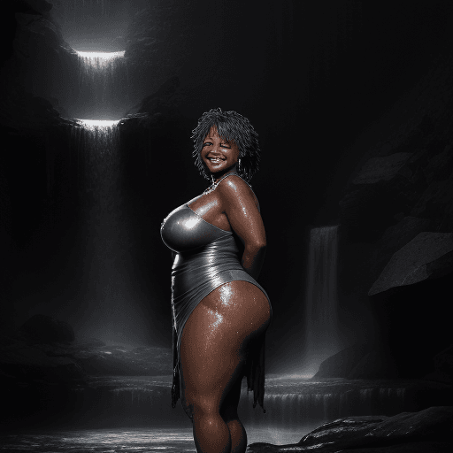 AI generated: dark dungeon, dark background, dramatic light, waterfall, sky dark, backlight, rim lighting, (chubby...