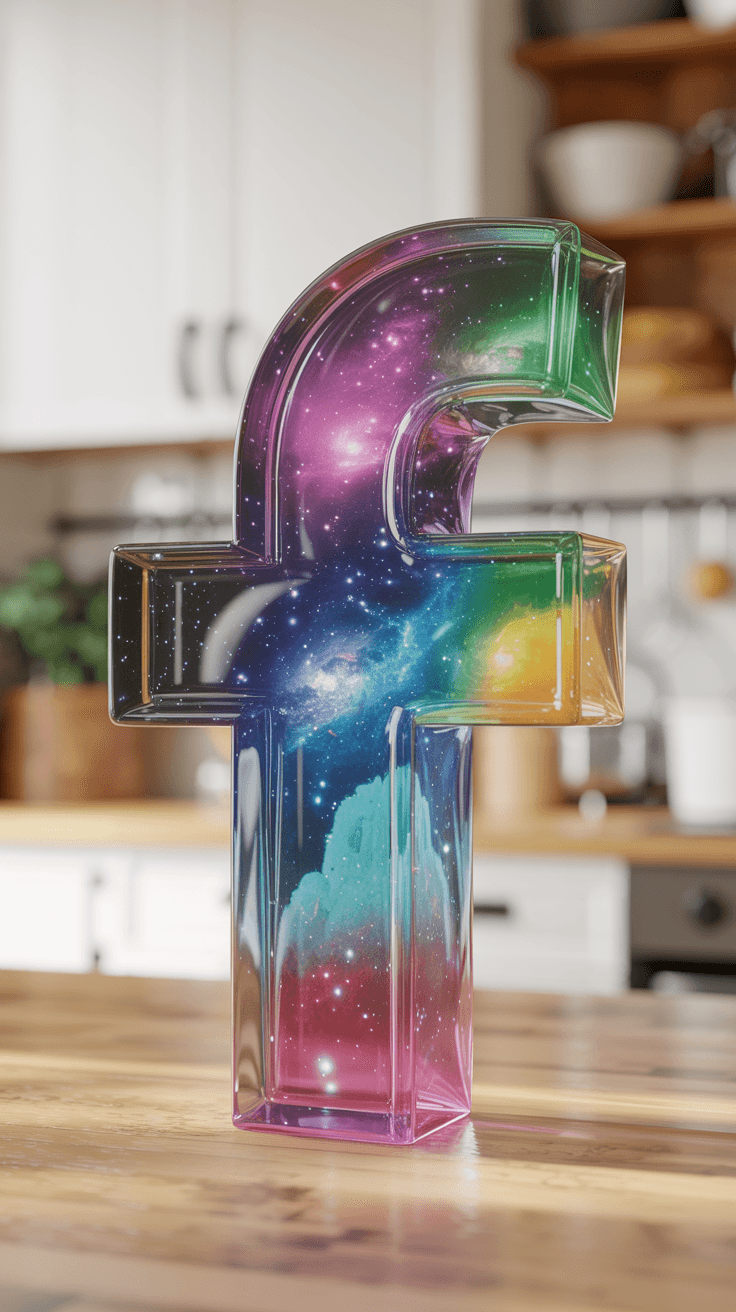 AI generated: a highly detailed 3D rendering of the Facebook symbol sculpted from colorful cosmic space of geometr...
