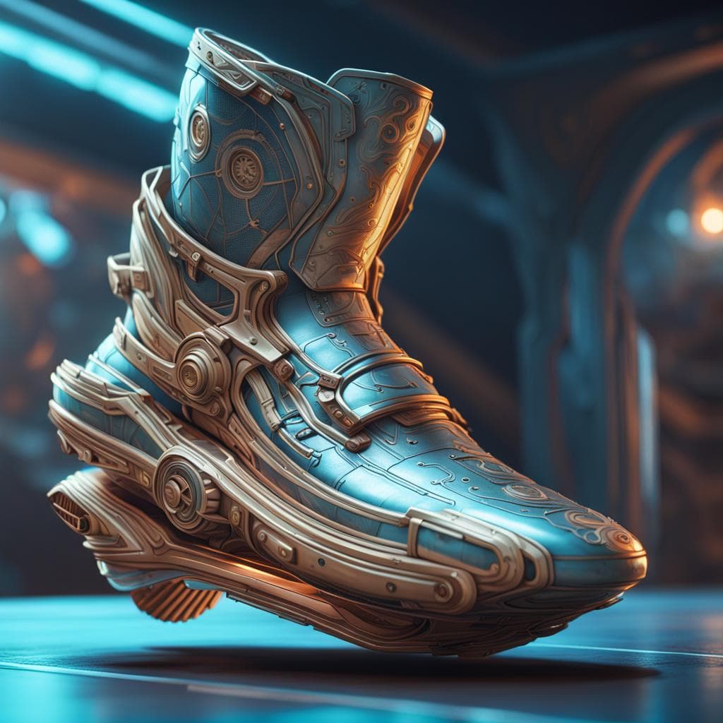 AI generated: a photorealistic limited edition  sci-fi futuristic hovering jet powered shoe, sparks, hovering, sci...
