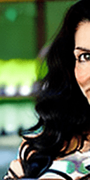 AI generated: curvaceous, full breasted woman, thick eyebrows, long wavy black hair, green eyes, full face, wearin...