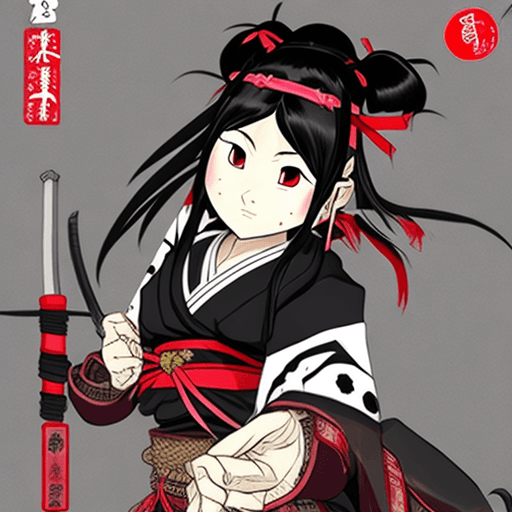AI generated: Kamado Nezuko, japanese warrior girl in the style of demon slayer, demon slayer corps, black shirt, ...