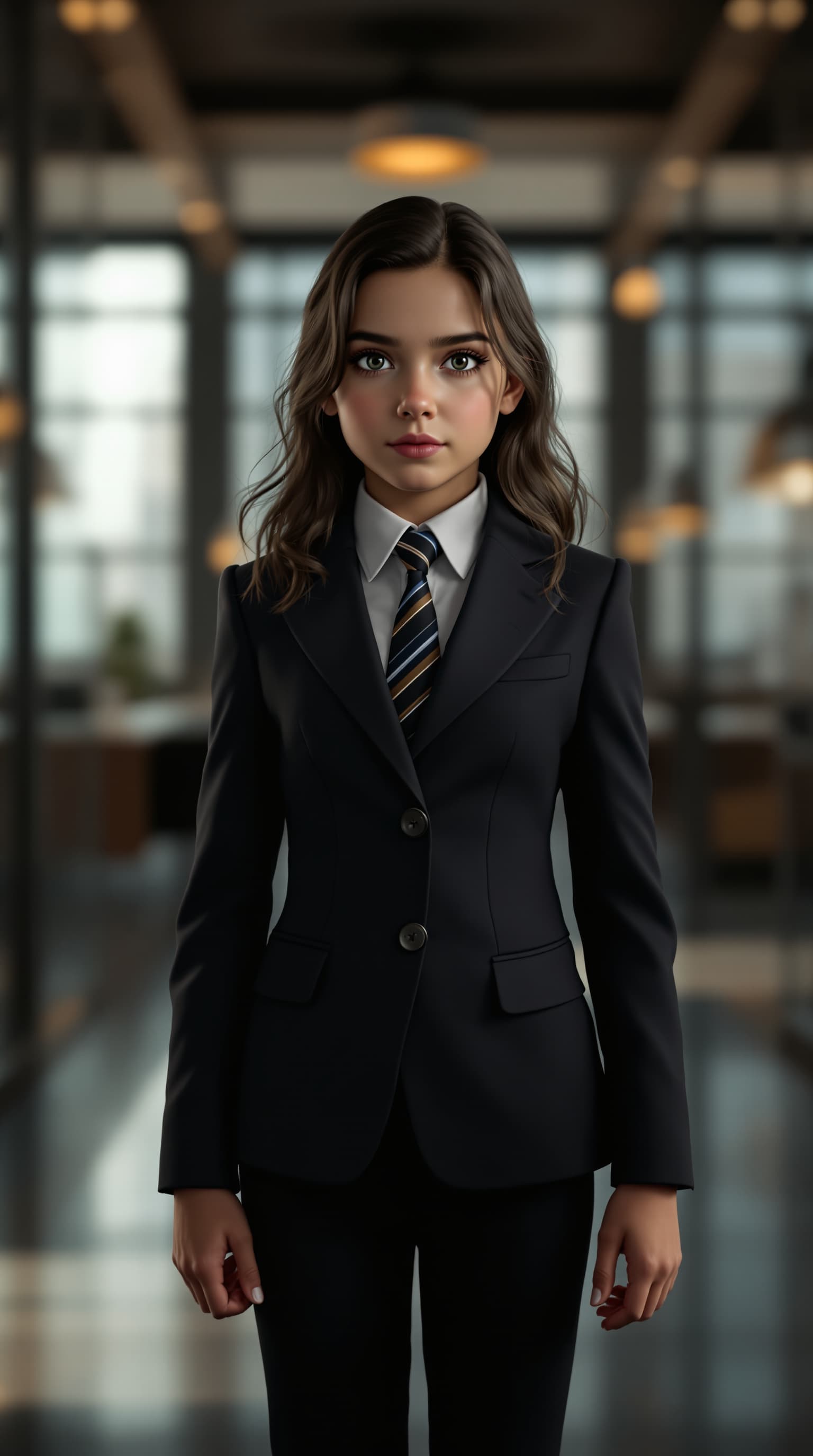 AI generated: A hyper-realistic depiction of a twelve year old Diane Ryan playing the role Diana Prince, wearing a...
