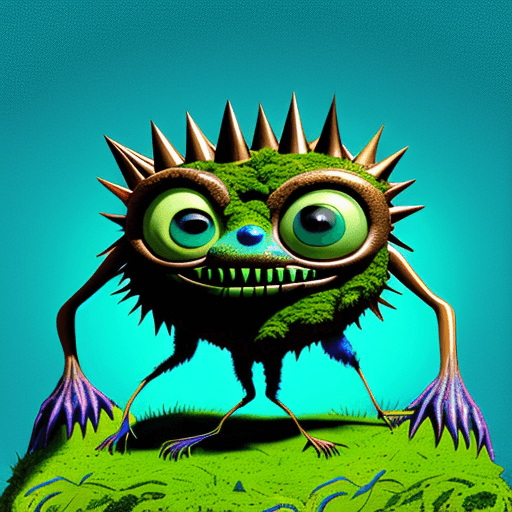 AI generated:  cartoon of a colorful creature, big eyes and big teeth, big feet, light bronze and blue schema, mos...