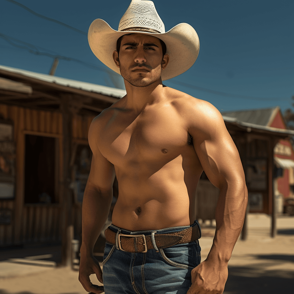 AI generated:  Far-Shot Angle - Figure looks very small, handsome, muscular, perfect hands, perfect face, show leg...