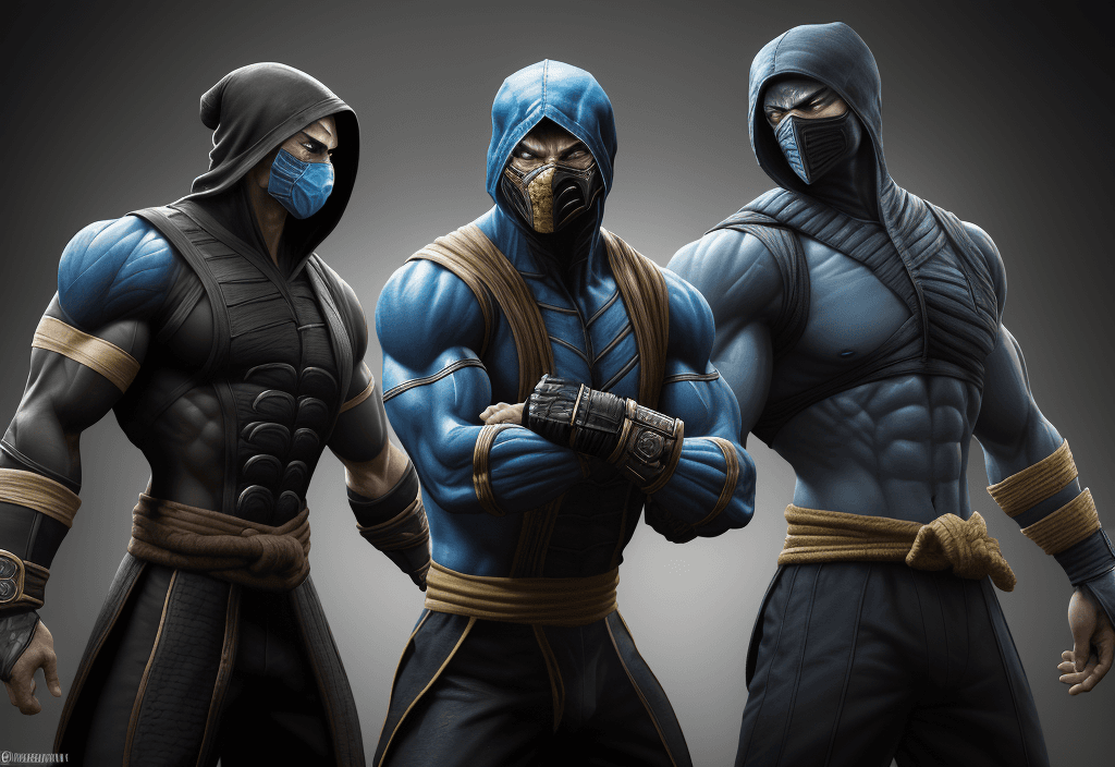AI generated: Create a hyper-realistic fighting game-style image with Mortal Kombat characters Scorpion and Sub-Ze...
