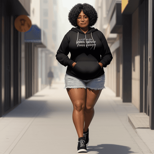 AI generated: (masterpiece, best quality), a beautiful 43 year old black woman wearing a black hoodie and sexy bla...