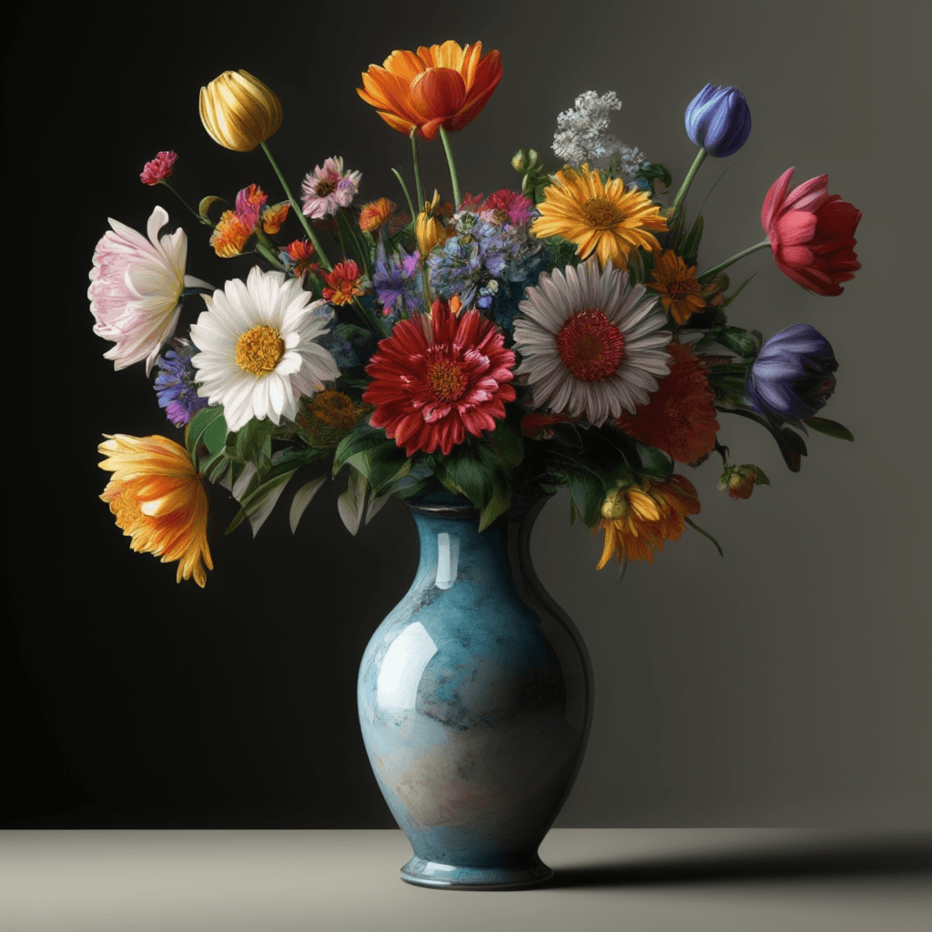 AI generated: flowers in a vase, multicolor, ultra realistic