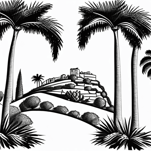 AI generated: A simple pretty line outline graphic to be used on a wedding invitation picturing a Mallorcan villa ...