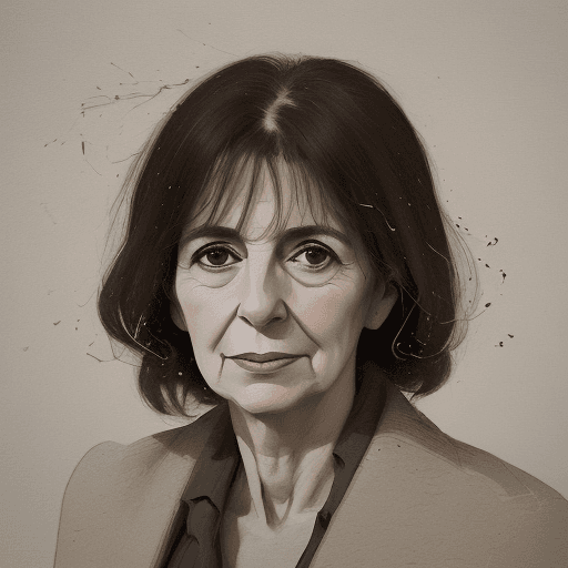 AI generated: Portrait of a Spanish writer Almudena Grandes Hernandez, older age, in the style of video montages, ...