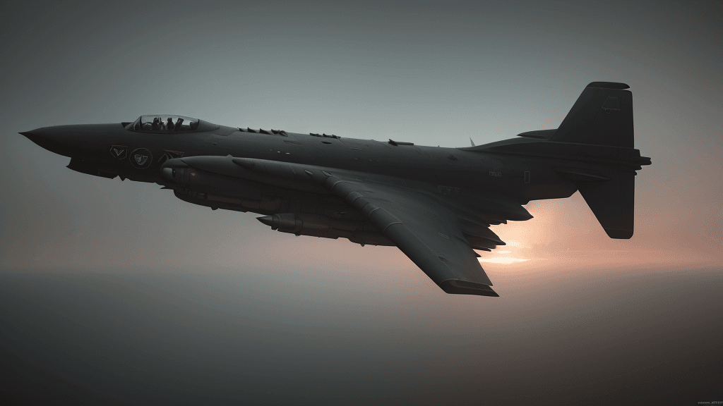 AI generated: Photo of a ultra realistic bomber drone, tense light, pale sunrise, cinematic lighting, battered, Go...
