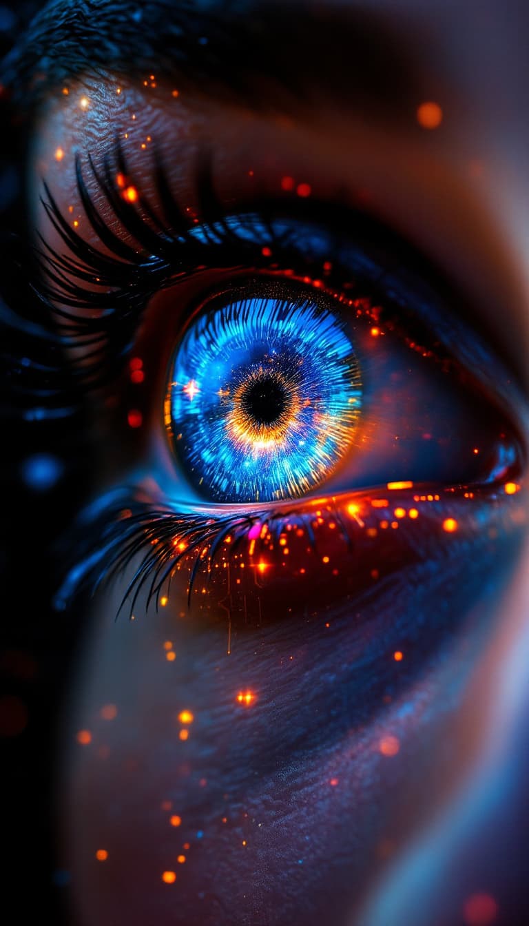 AI generated: electronic circuit forming A photo of an eye with the universe in it, solo, looking at viewer, brigh...