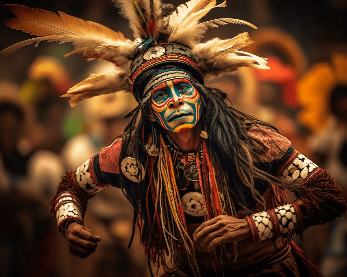 AI generated: Baile de Diablo Huma, Ecuador, Jaccigua, indigena dance, folc dance , fantasy, more colors of backgr...