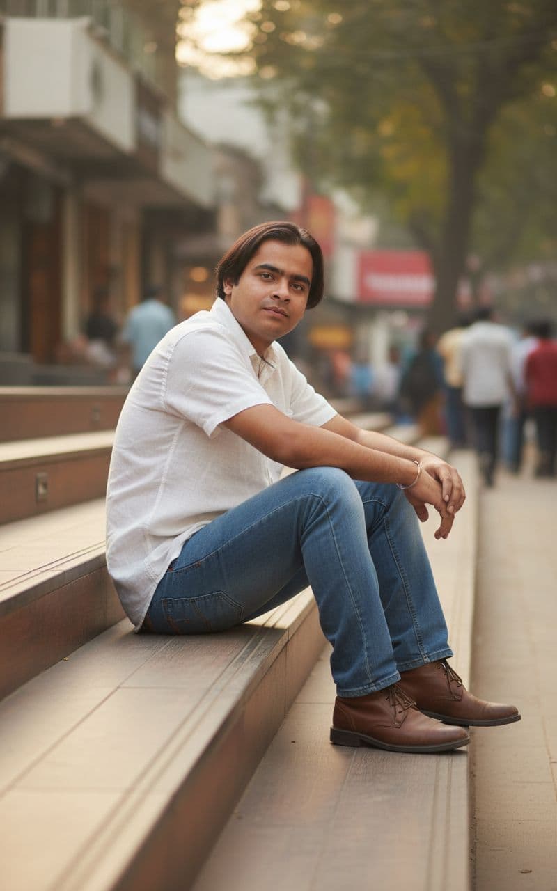 AI generated: Outdoor street-portrait in New Friends Colony CC Market, New Delhi.



A stylish young man (use ...