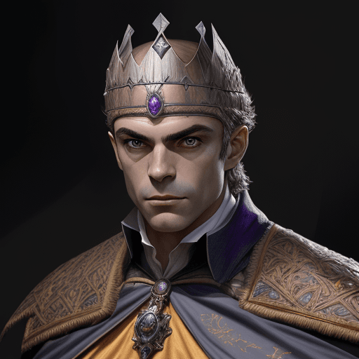 AI generated: Alain Berset with a majestic crown, ride a broomstick like harry potter, D&D, fantasy, intricate, el...