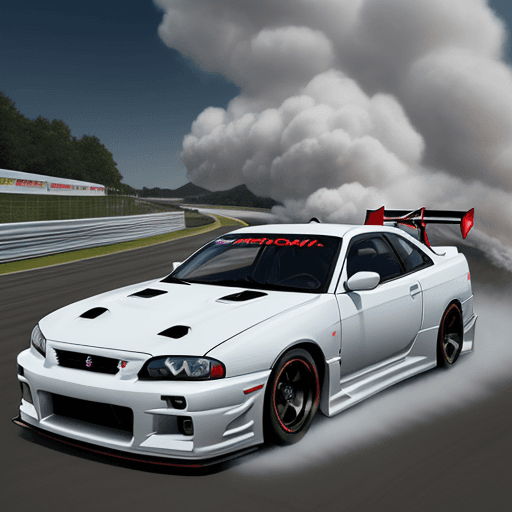 AI generated: "Envision a dynamic scene featuring the iconic Nissan R34 tearing through a race track. Picture the ...