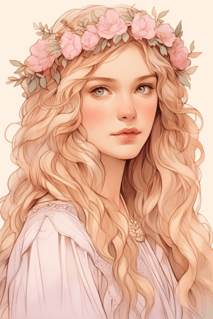 AI generated: A gentle and serene dreamer, Arte Povera style, with soft makeup, watercolor style by Matt Bors, dre...