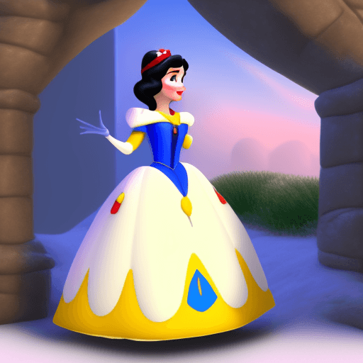 AI generated: full length 3d image, snow white, in the style of Pixar --ar 1:2 --stylize 750