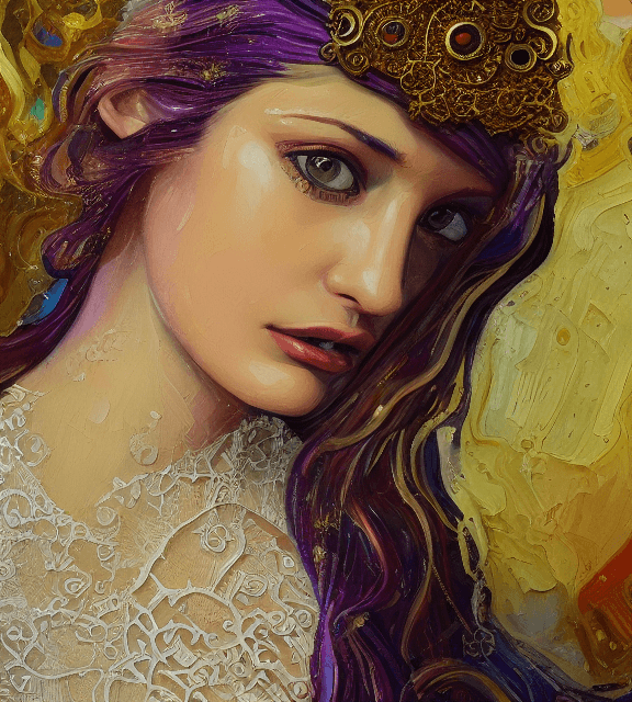 AI generated: Oil painting, high resolution 8k, Pollock master painter, Byzantine artwork, 
young lady close up , ...