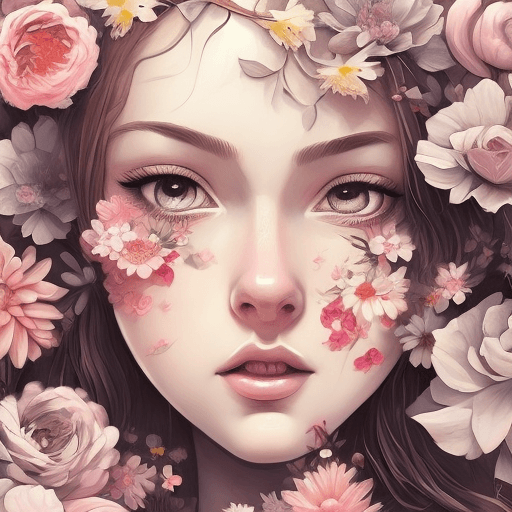 AI generated: picture of a girl dressed in flowers, in the style of artgerm, loose linework, lush and detailed, de...