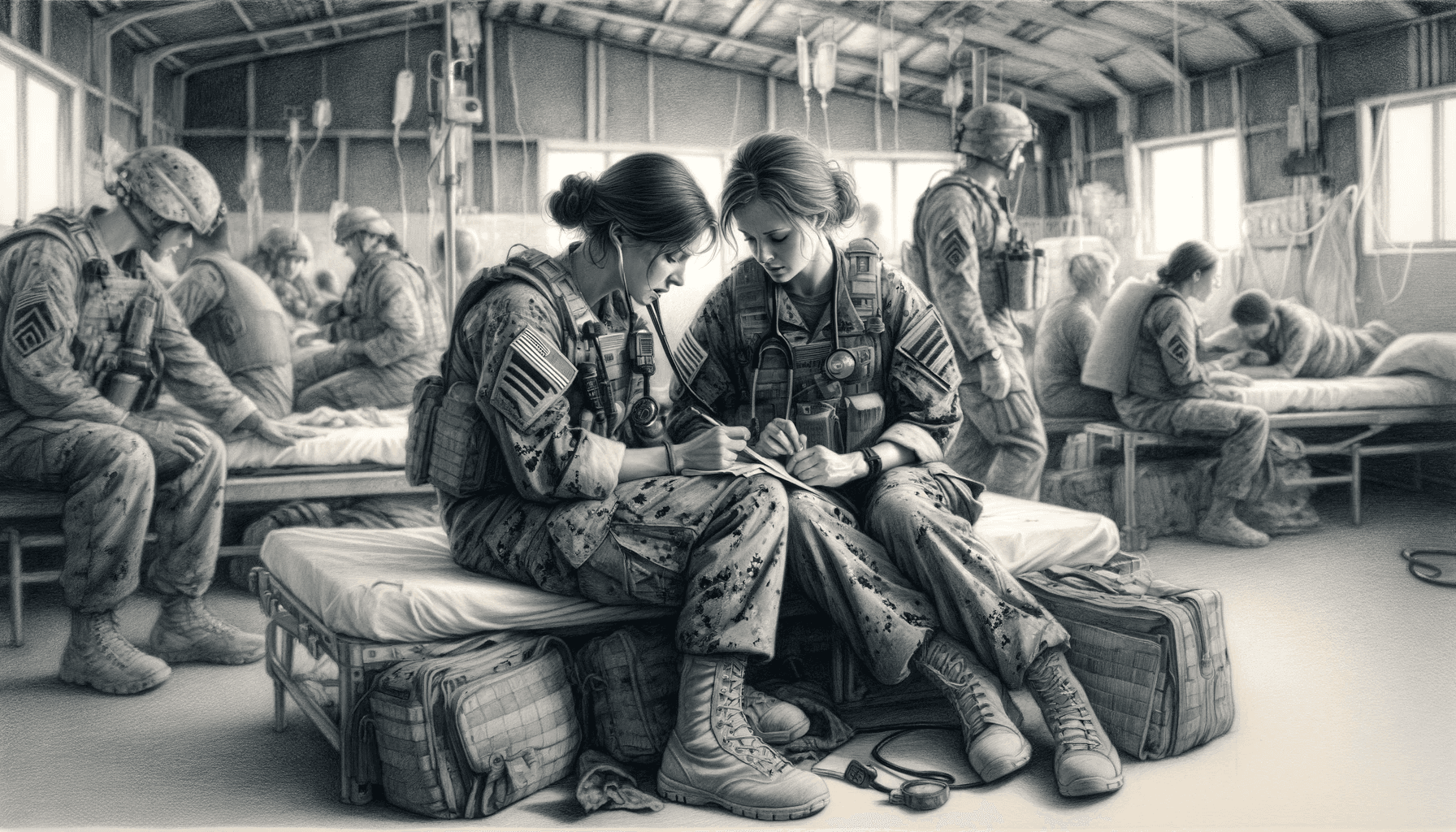 AI generated: DALL·E 2023-11-18 11.42.45 - Wide-screen format pencil drawing in the style of Larry Smith, continui...