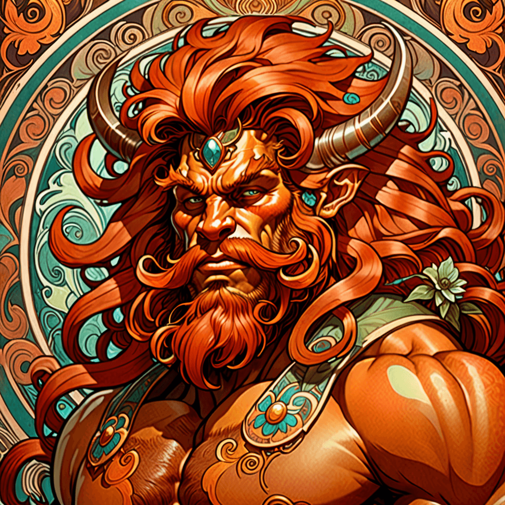AI generated: highly detailed portrait of Beast Man, Alphonse Mucha Style