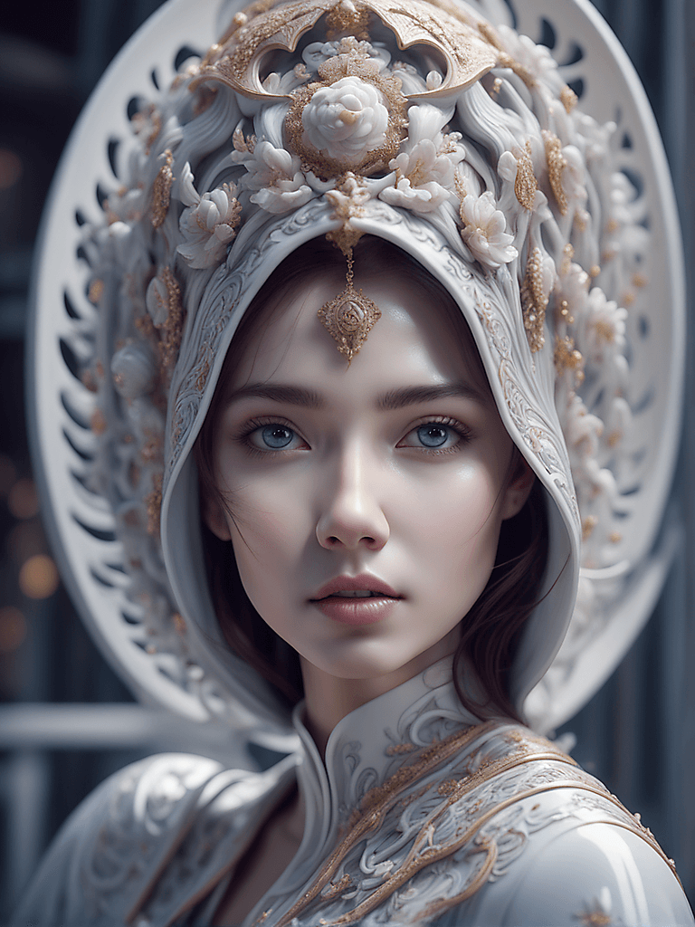 AI generated: Intricate angle shot of a woman in porcelain, masterpiece, extremely detailed, photorealistic, 8k